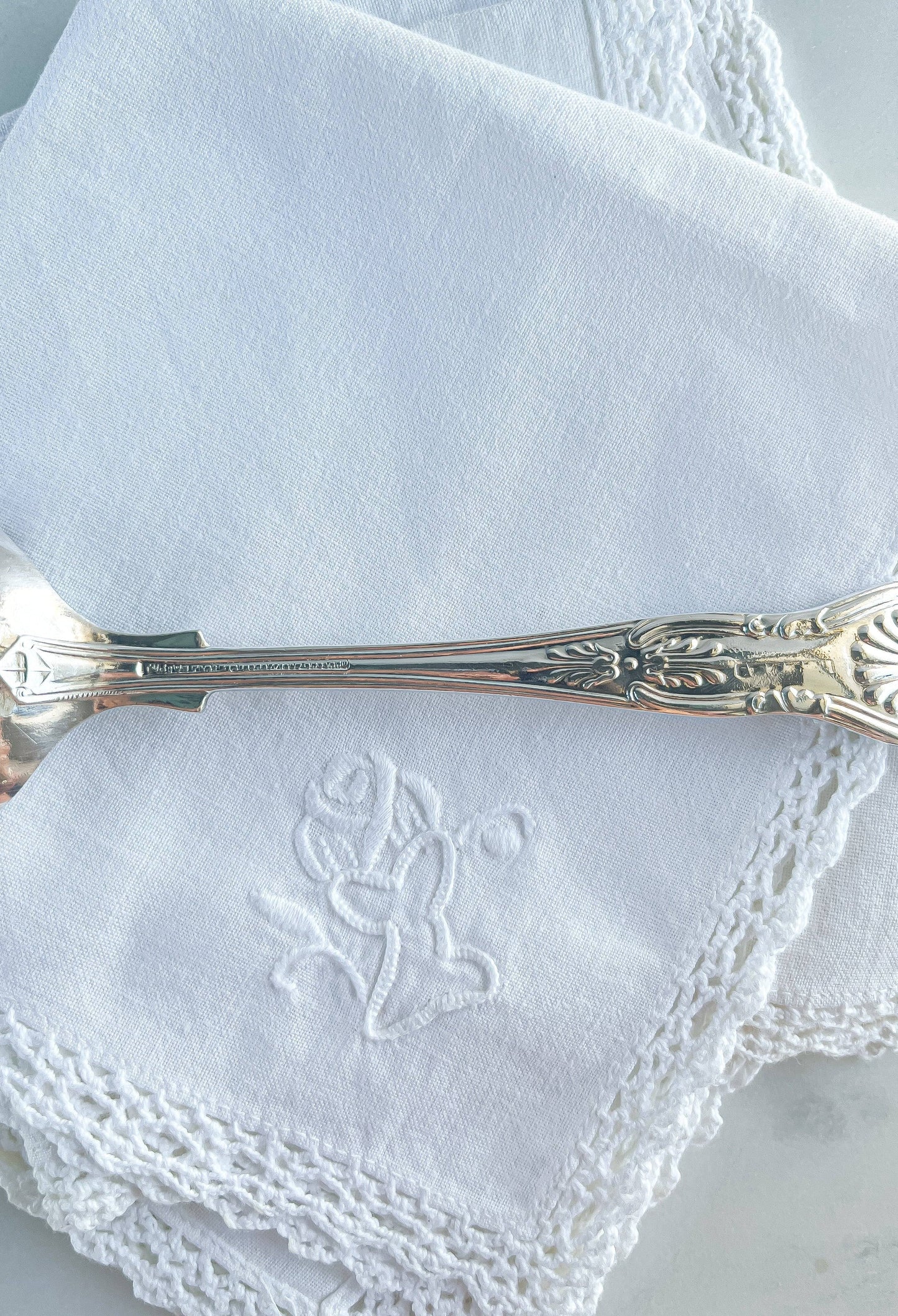 John Turton & Co. Ltd. Monogrammed "D.H." Initials Round Bowl Soup Spoon - 'Kings' Pattern - SOSC Home
