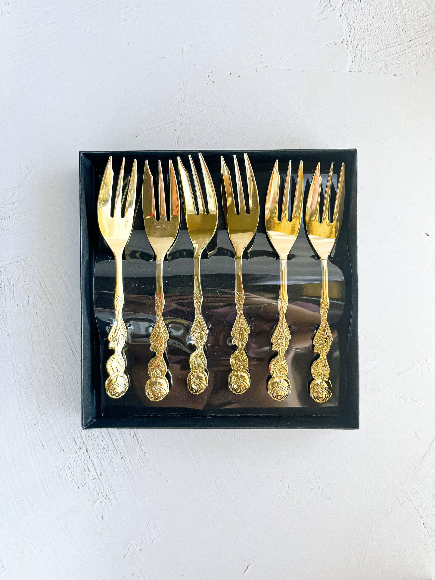 Vintage Eetrite Gold-Plated Cake Forks - Rose Handle Design - SOSC Home