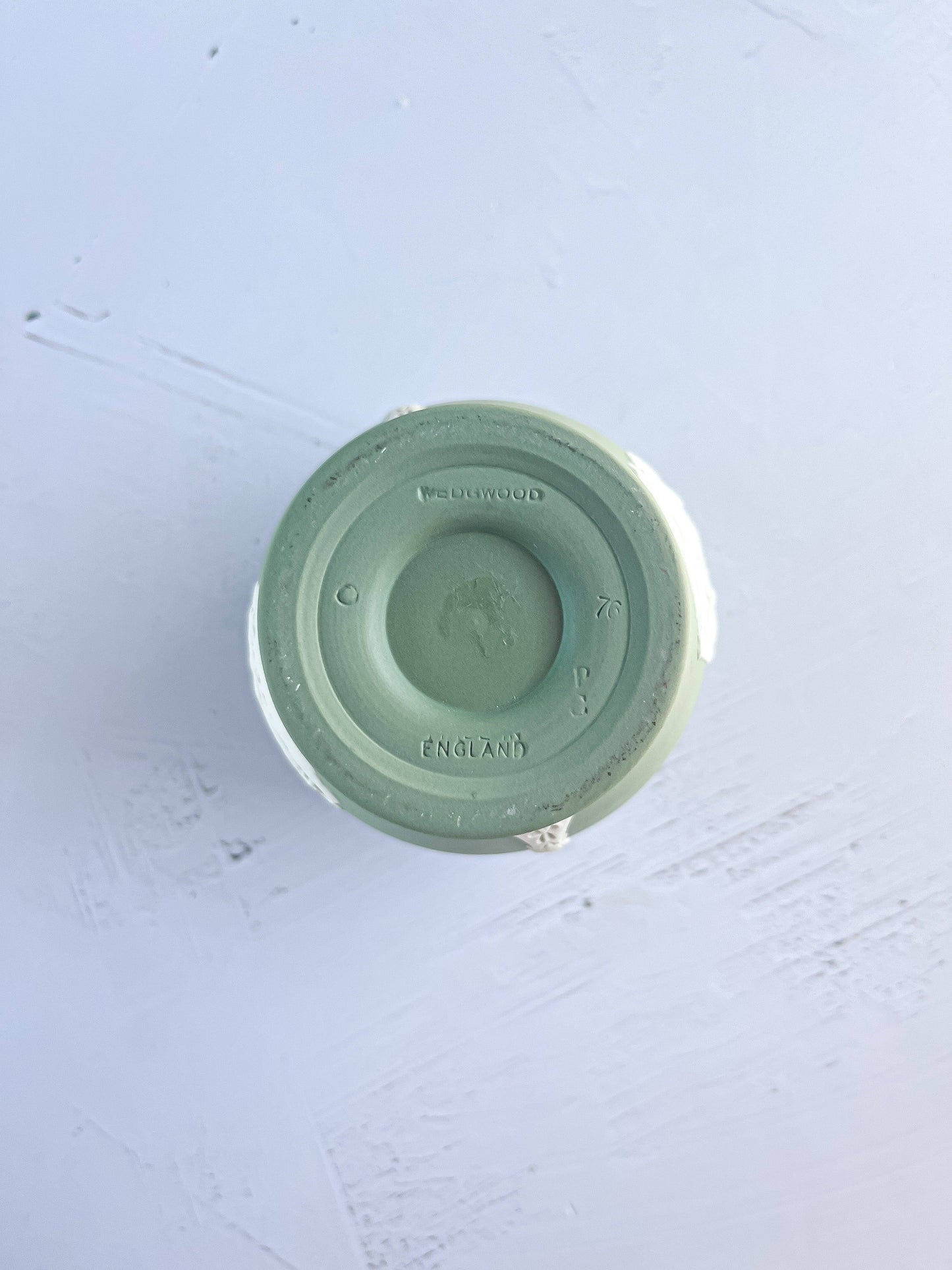 Wedgwood Jasperware Celadon Green Vase - 'Cupid Asleep' & 'Aurora' Design - SOSC Home