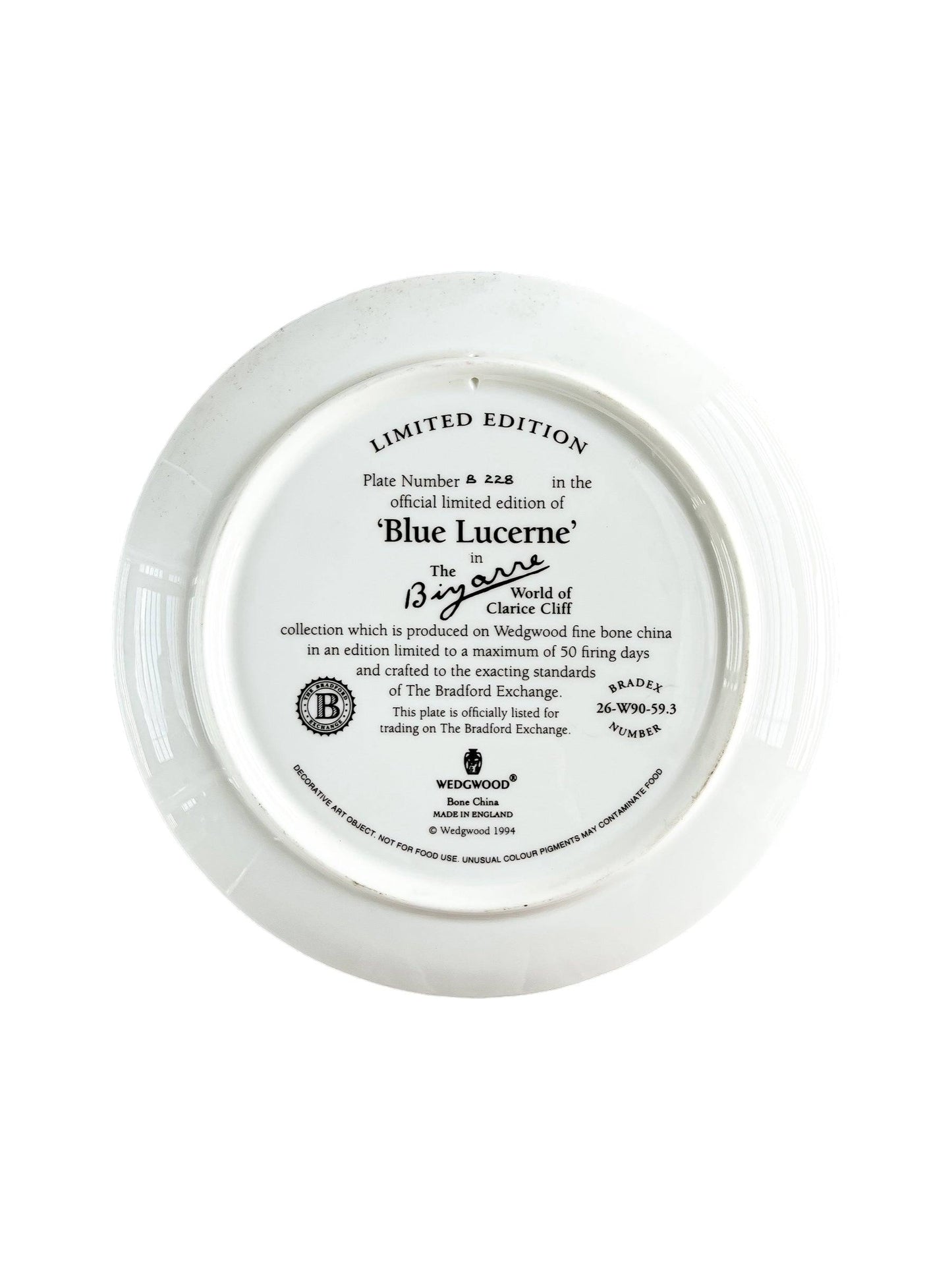 Wedgwood Clarice Cliff Bizarre Ware Limited Edition Plate - ‘Blue Lucerne’ Design - SOSC Home