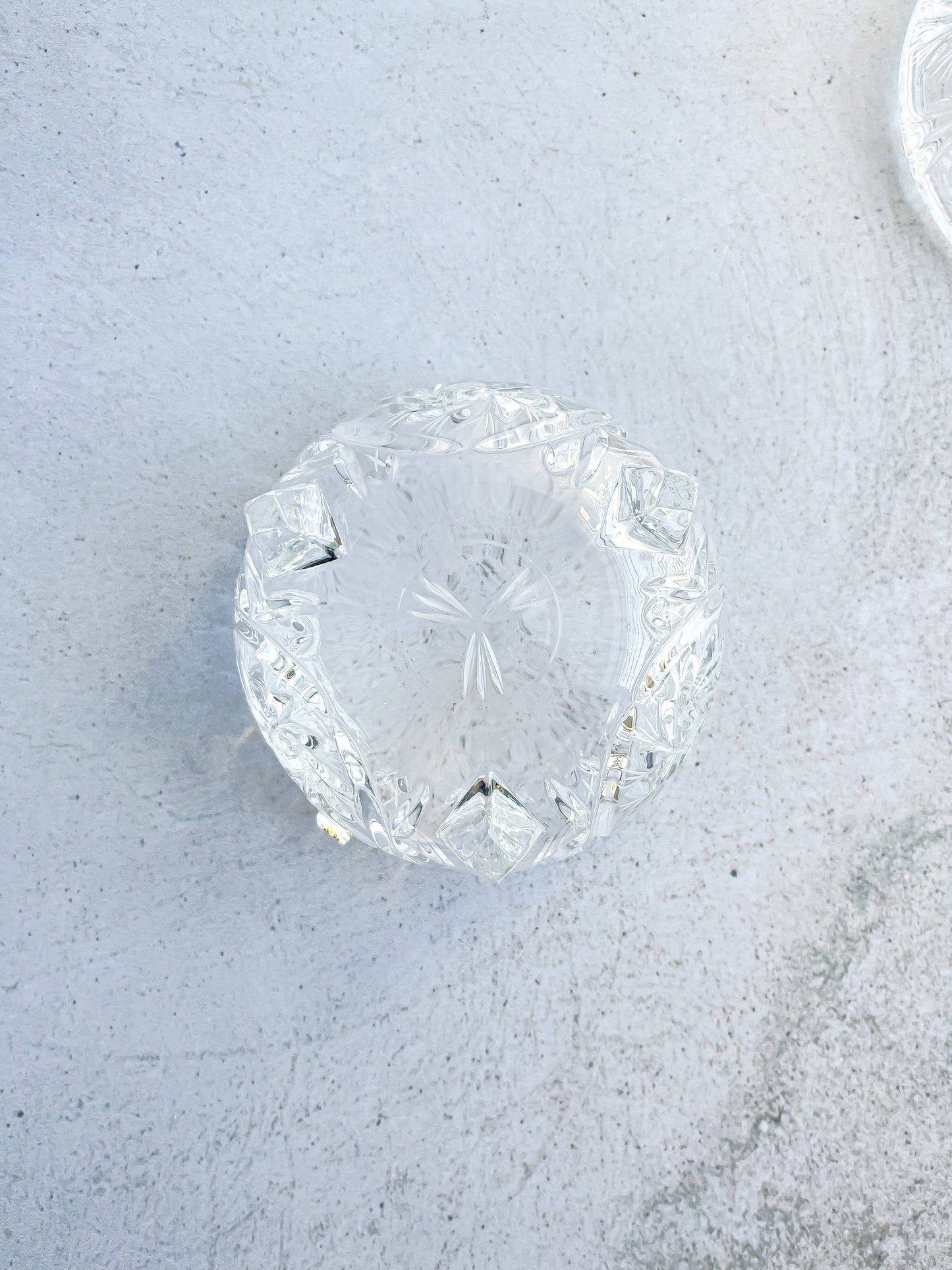 Elegant Footed Glass Jar with Lid - Ornate Cut Glass Design - SOSC Home