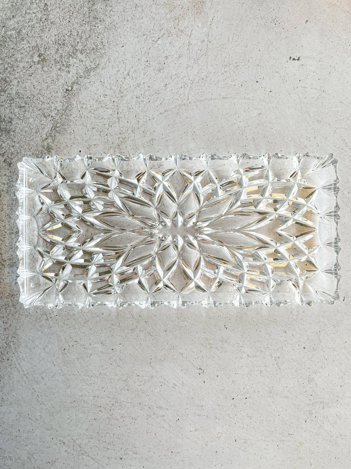 Elegant Rectangular Cut Glass Tray with Floral Motif - SOSC Home