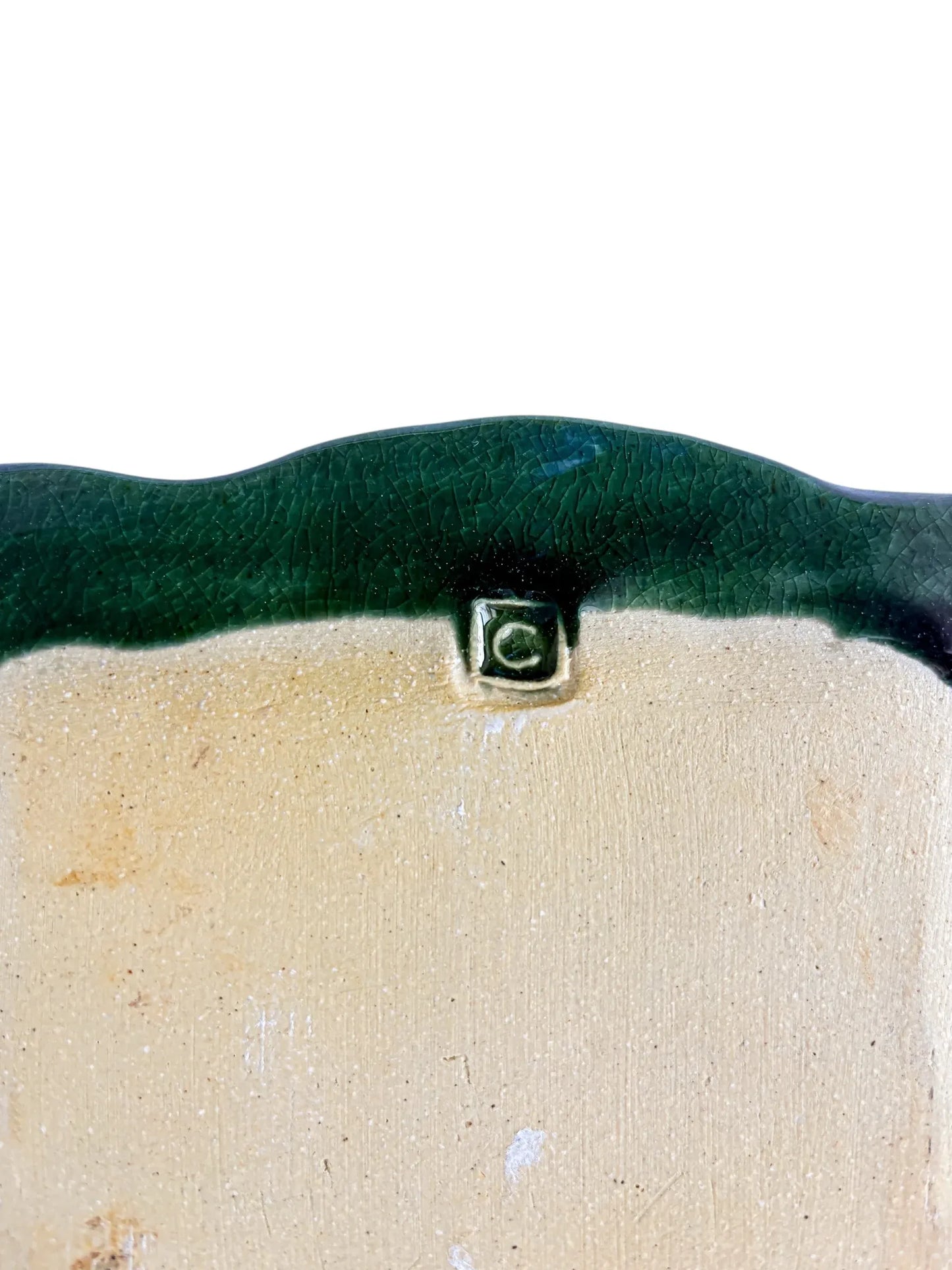 Green Majolica-Style Square Plate | Acanthus Bud Relief - SOSC Home