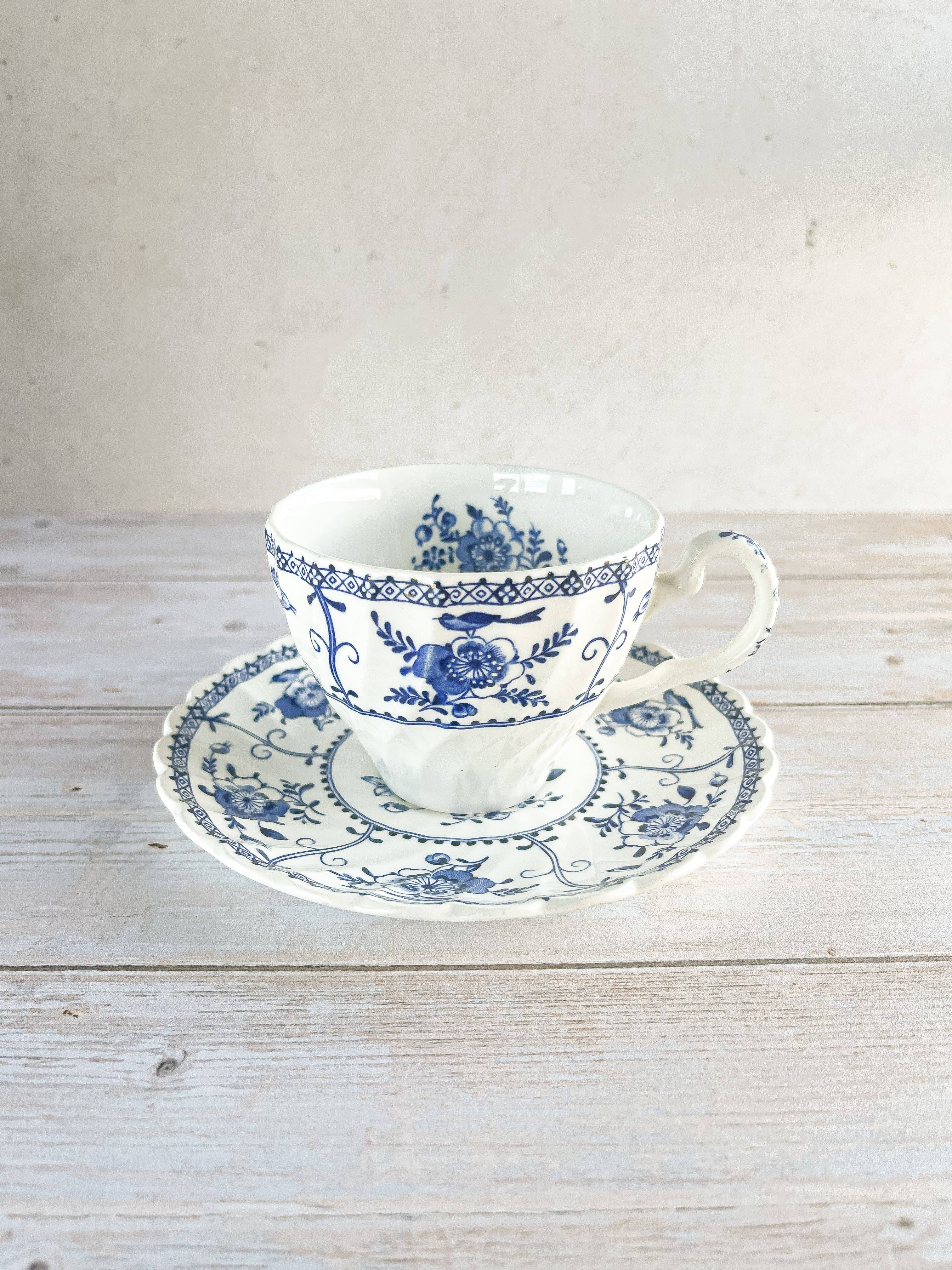 Johnson Bros 'Indies' in Blue Collection Flat Cup Saucer Sets