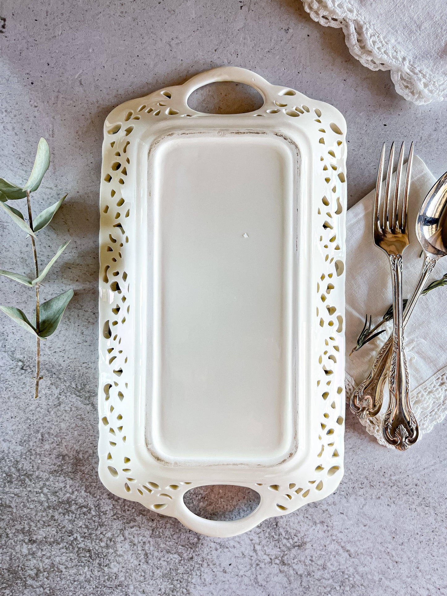 Rectangular Ceramic Tray | Openwork Border - SOSC Home