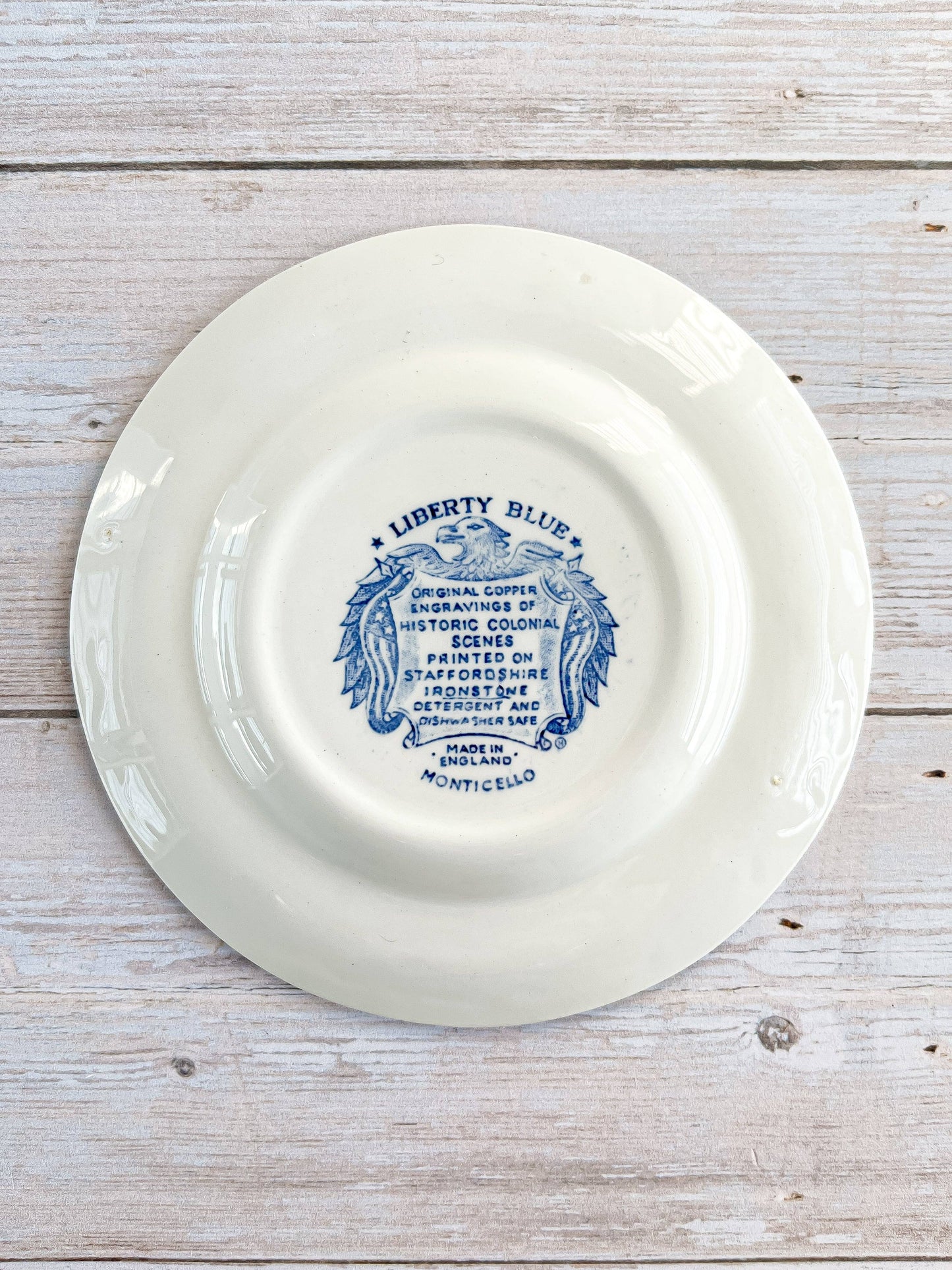 Staffordshire 'Liberty Blue' Collection Bread & Butter Plate - Monticello Scene, 1975-1981 - SOSC Home