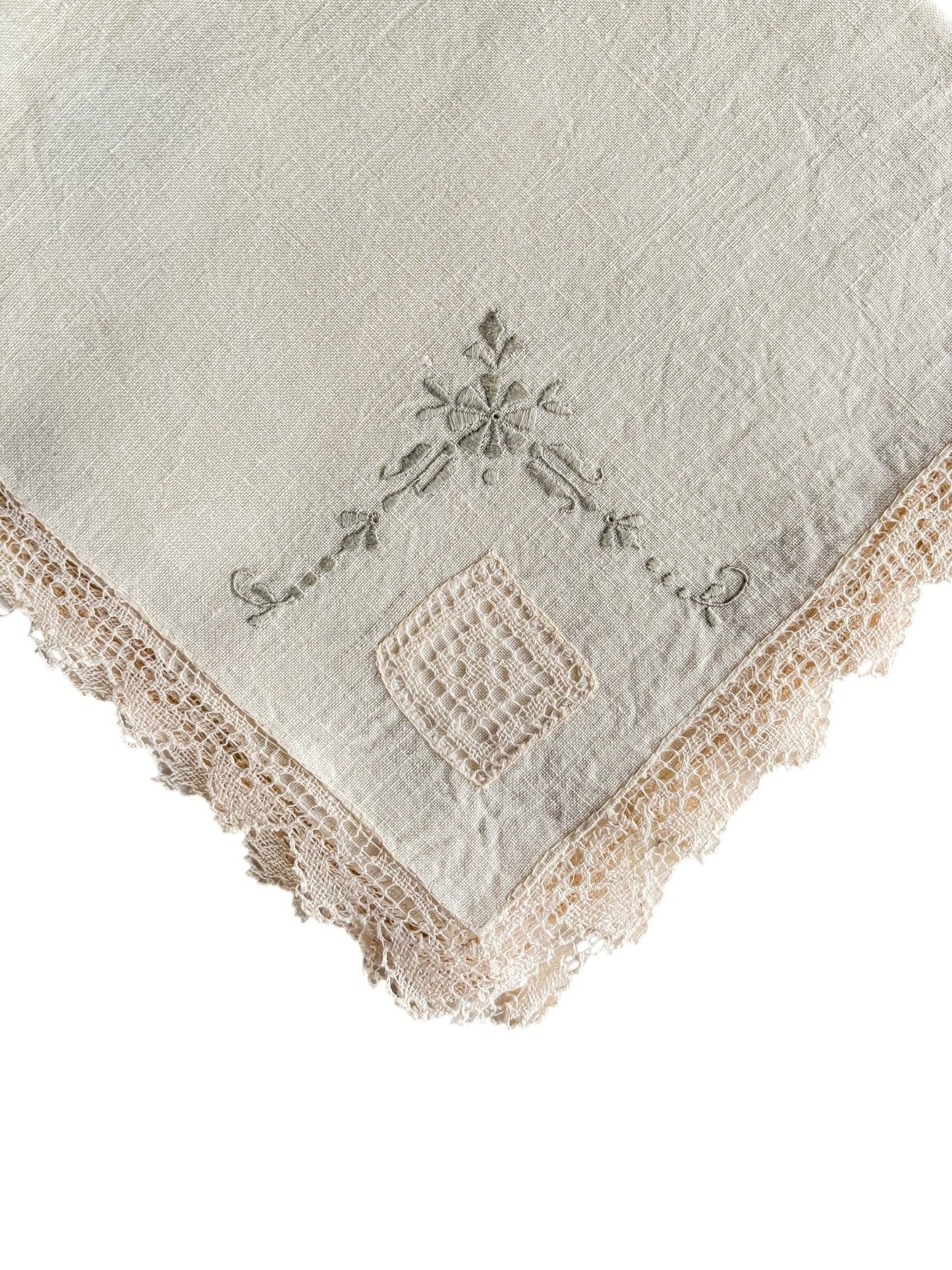 Set of 8 Embroidered Linen Napkins | Lace Edge - SOSC Home