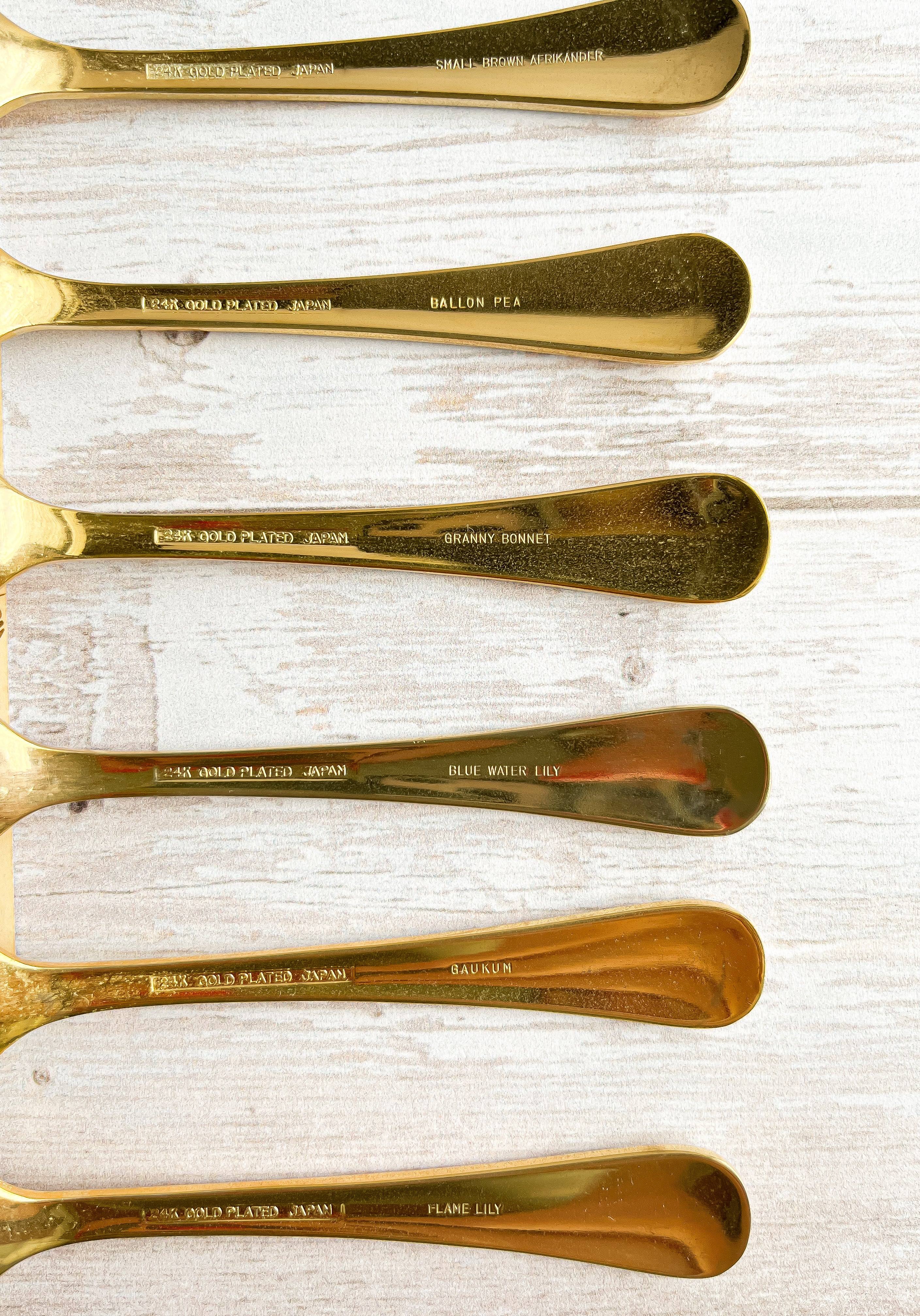 24k Gold-Plated Set of 6 Teaspoons with Inlays - South African