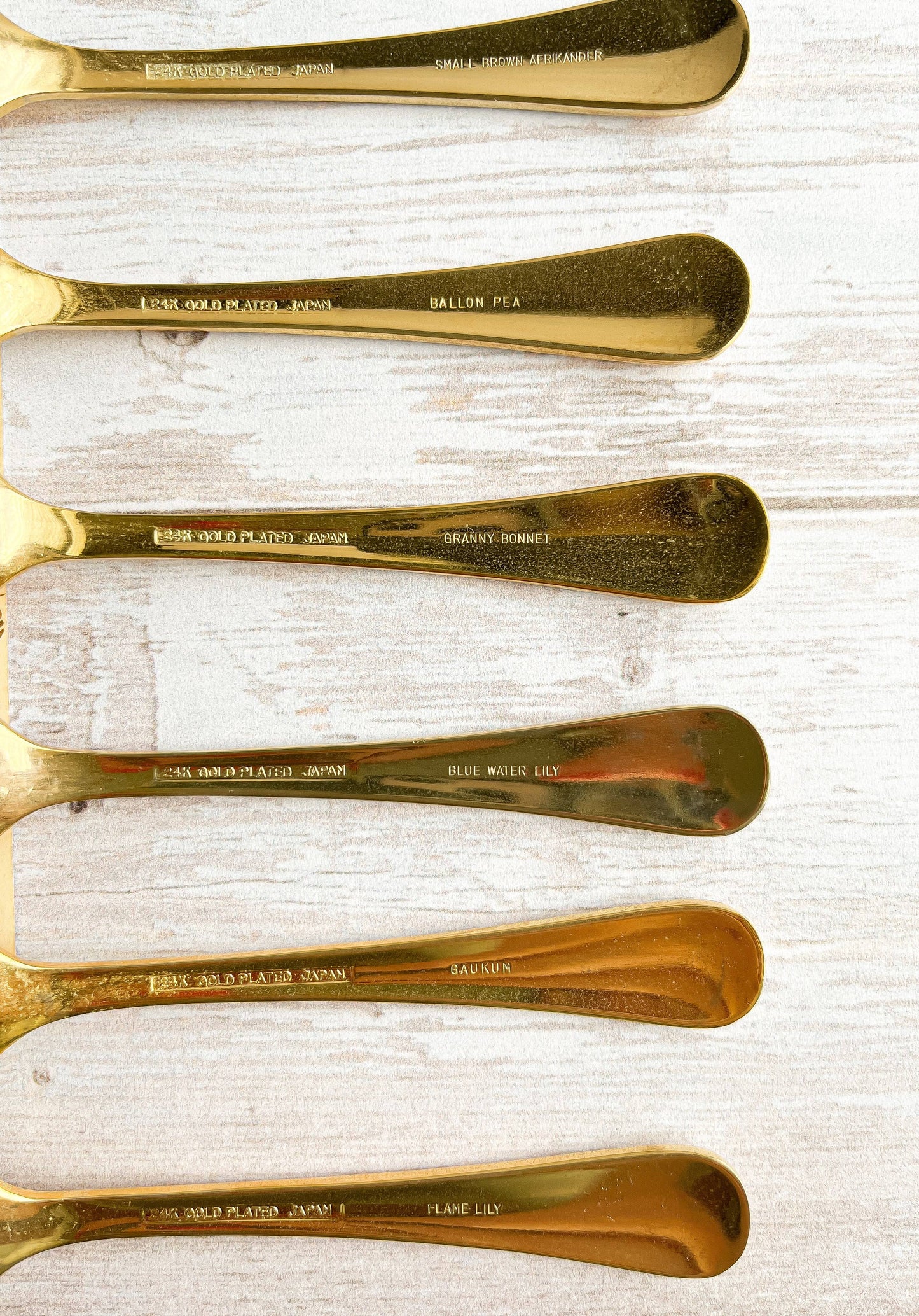 24k Gold-Plated Set of 6 Teaspoons with Inlays - South African Flowers - SOSC Home