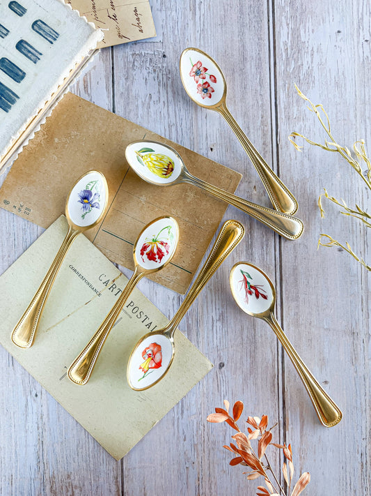24k Gold-Plated Set of 6 Teaspoons with Inlays - South African Flowers - SOSC Home