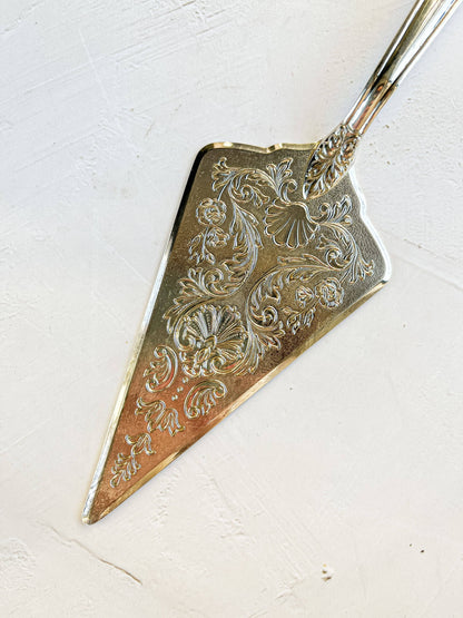 Ianthe Silver-Plated Cake Server with Embossed Floral Design