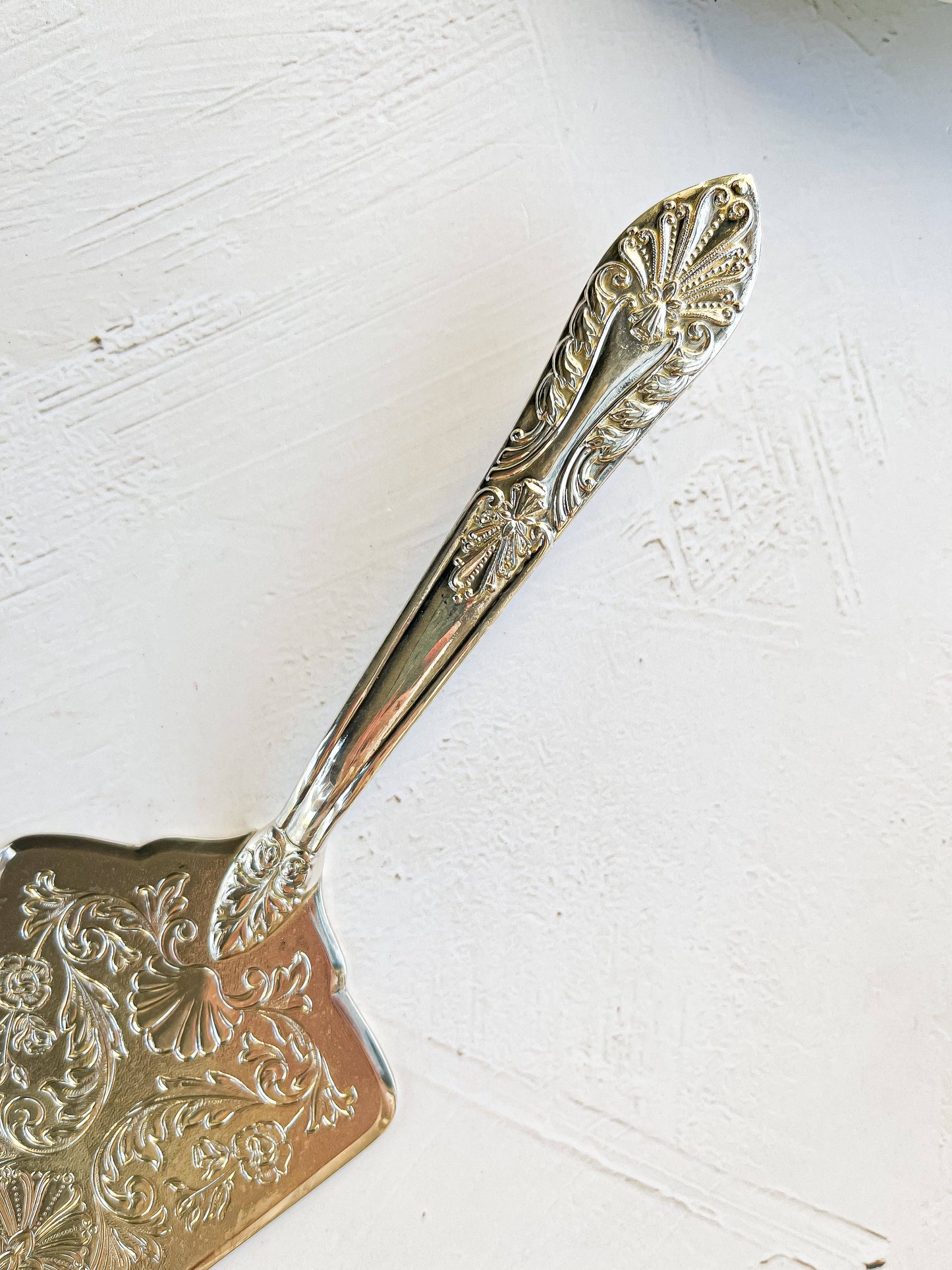 Ianthe Silver-Plated Cake Server with Embossed Floral Design