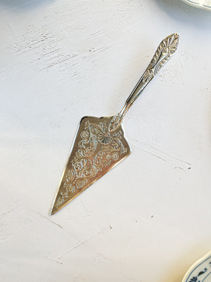 Ianthe Silver-Plated Cake Server with Embossed Floral Design