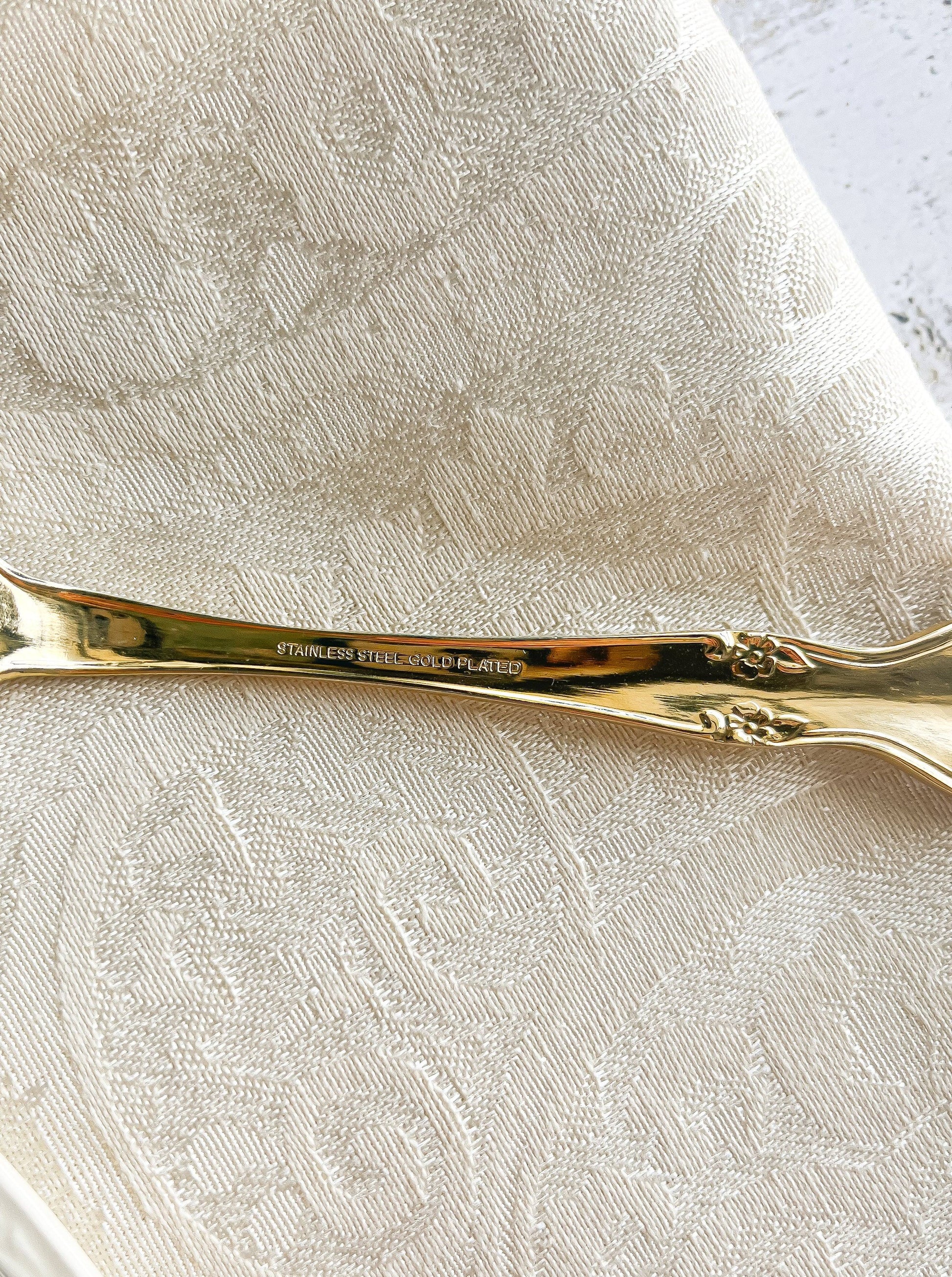Oneida Gold-Plated Set of 6 Dessert/Place Spoons - 'Golden Malmaison' Pattern - SOSC Home