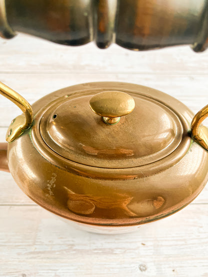 Copper Stovetop Kettle with Brass Accents and Wooden Handle