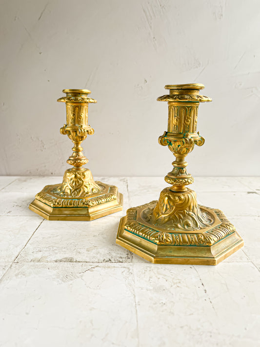 Pair of Vintage Brass-Plated Candlesticks