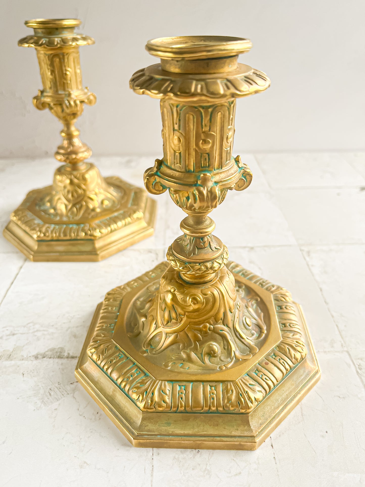 Pair of Vintage Brass-Plated Candlesticks