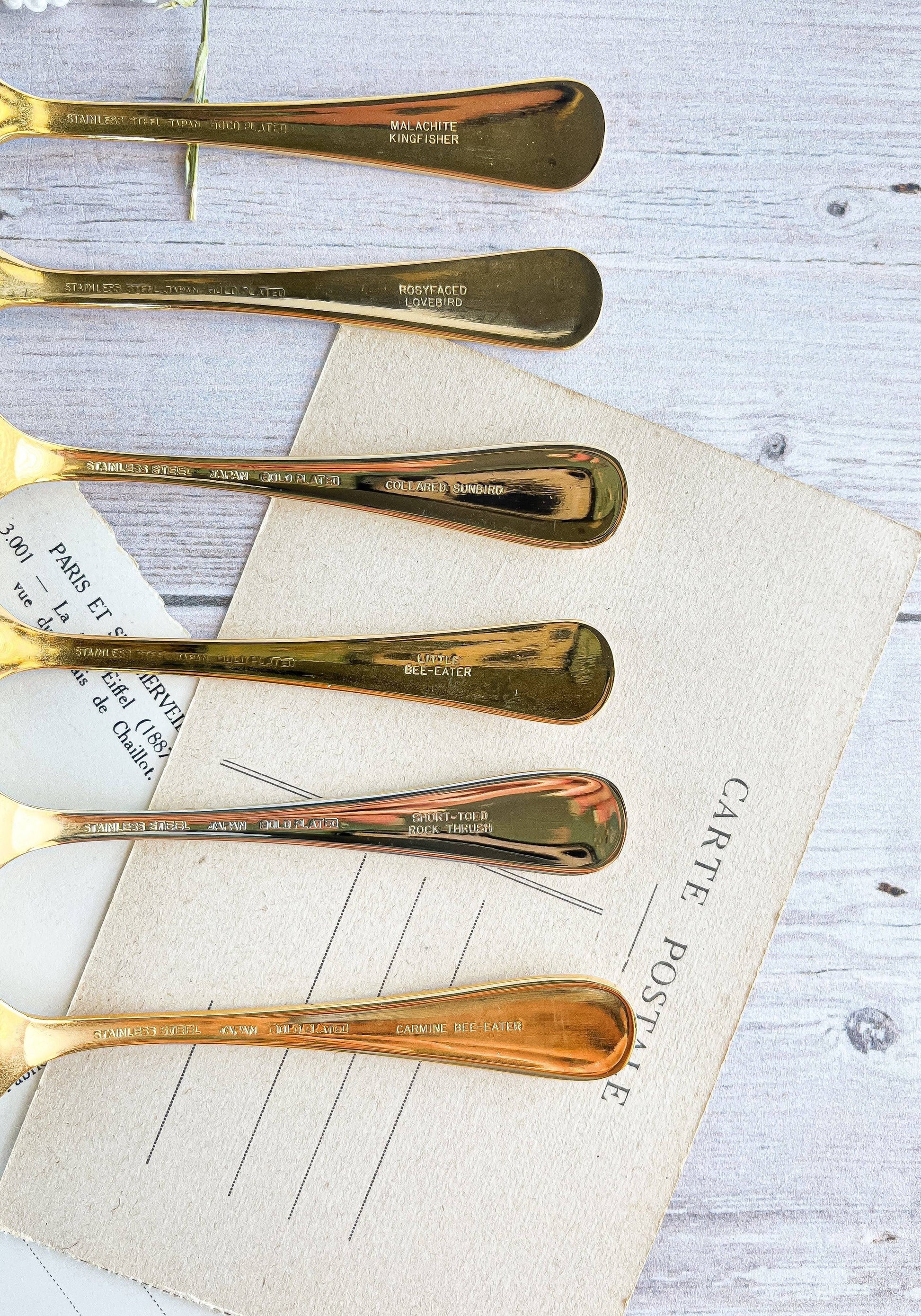 South African Birds Set of 6 Gold-Plated Teaspoons - Collection 2 - SOSC Home