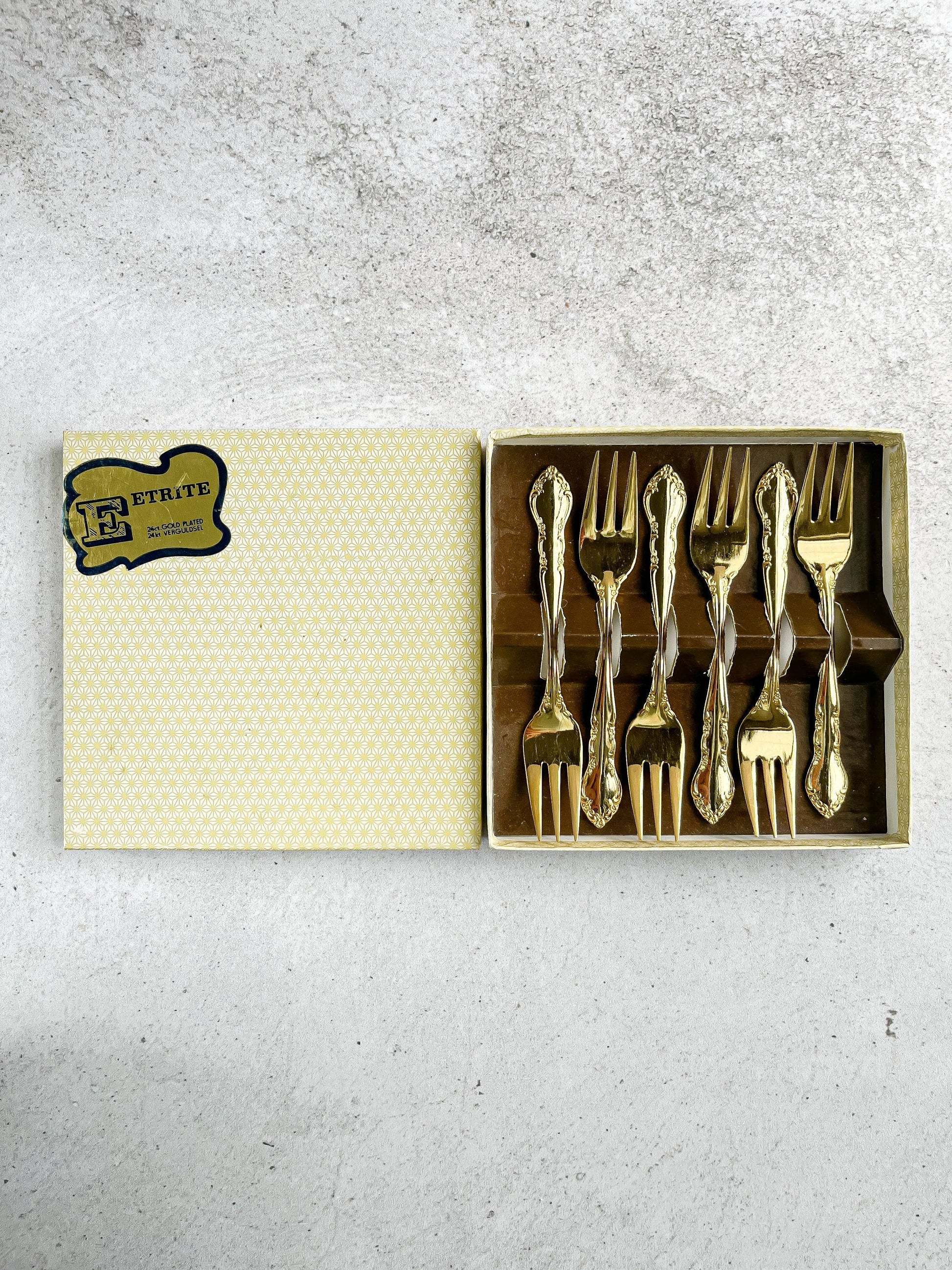 Eetrite Set of 6 Boxed 24 Carat Gold-Plated Cake Forks - ‘Baroness’ Pattern - SOSC Home