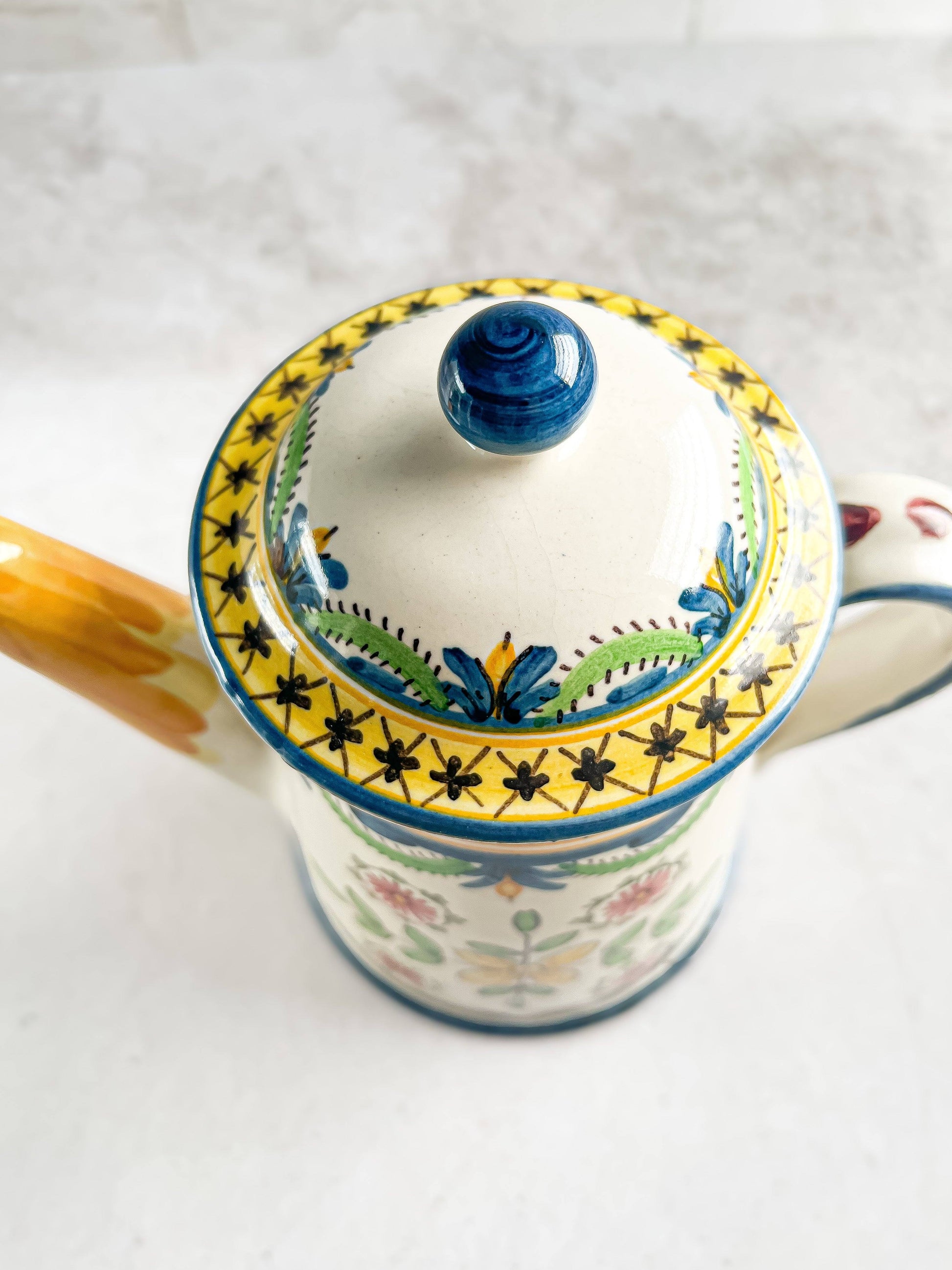 Mediterranean Hand-Painted Teapot - Floral and Geometric Motifs - SOSC Home