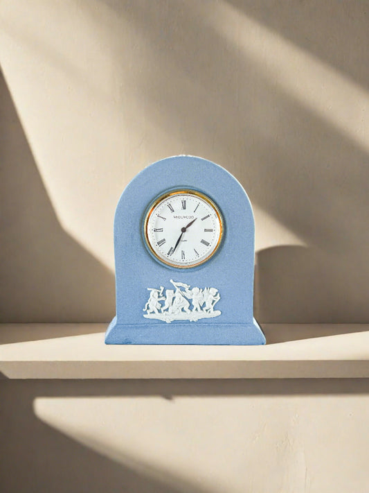 Wedgwood Jasperware Pale Blue Boxed Small Dome Clock - 'Grecian' Design