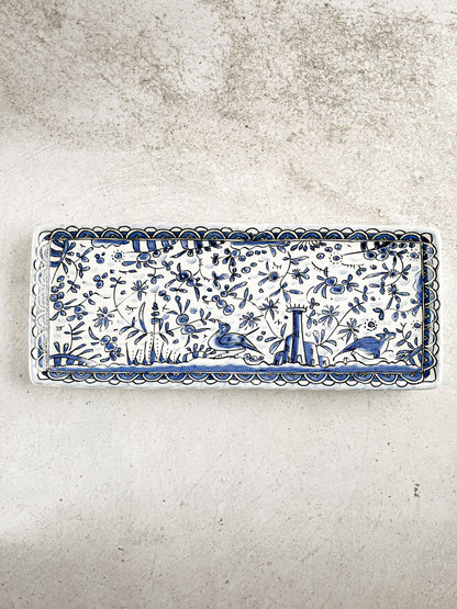 Alcobaça Portugal Rectangular Tray - Blue Floral and Bird Designs - SOSC Home