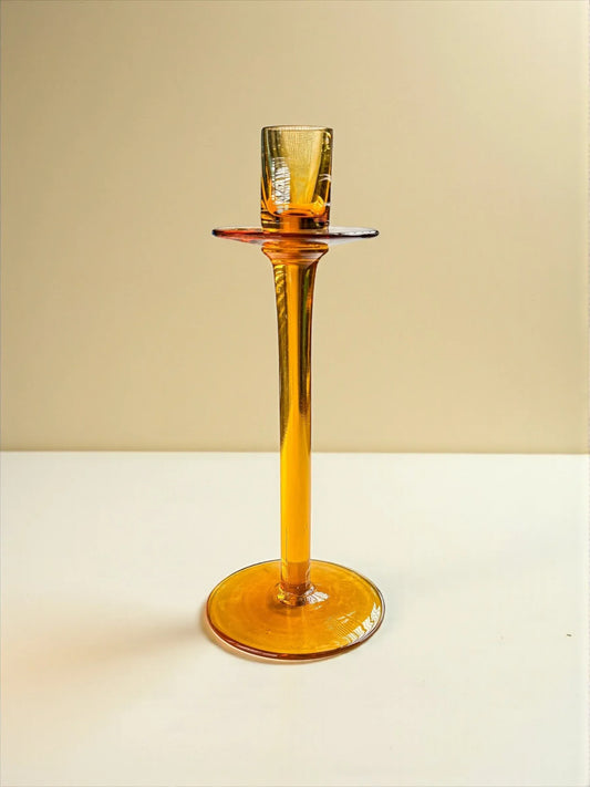 Amber Hand-Blown Glass Candlestick - SOSC Home
