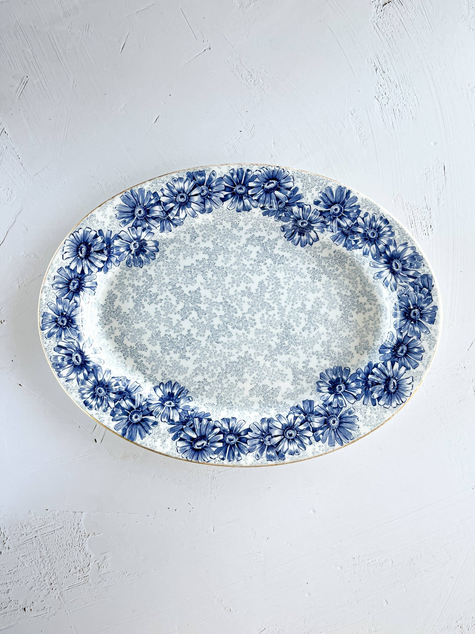 Antique Royal Worcester Vitreous Serving Platter Circa 1891 - Blue Floral Design - SOSC Home