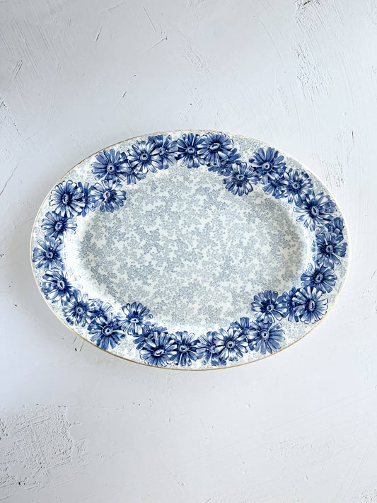 Antique Royal Worcester Vitreous Serving Platter Circa 1891 - Blue Floral Design - SOSC Home