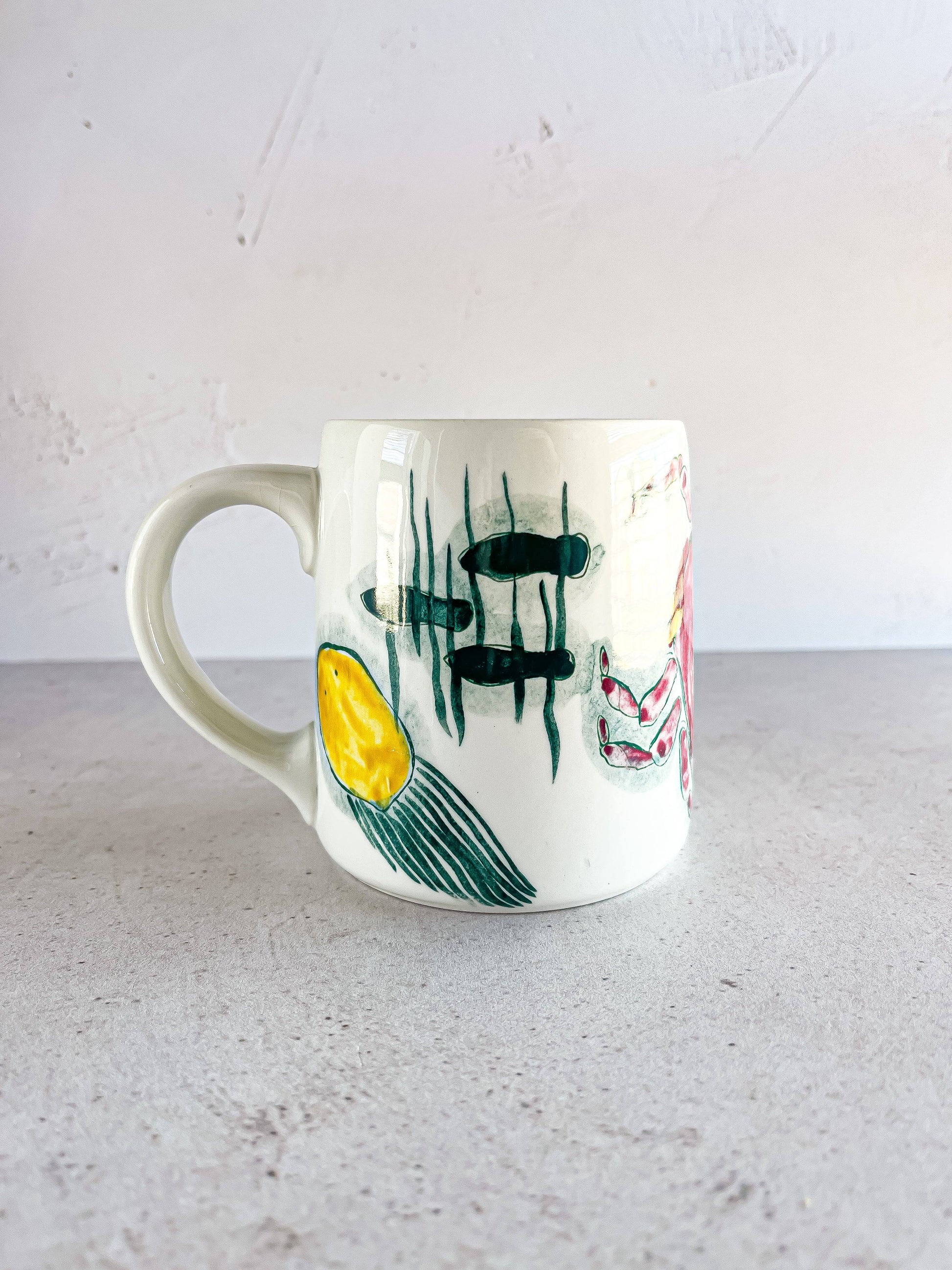 Arabia Finland 'Crayfish' Mug – Green Fish Design, Hand-painted Limited Edition (1954-1956) - SOSC Home