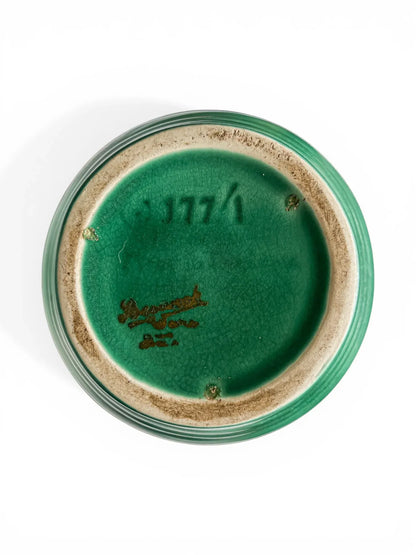 Underside of a Beswick jug showing the green glazed base, impressed shape number 177/1, and the gold Beswick Ware Made in England script backstamp.