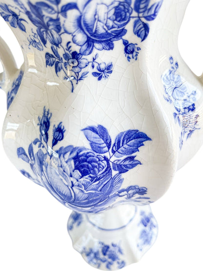 Blue & White Floral Vase with Ornate Handles - SOSC Home