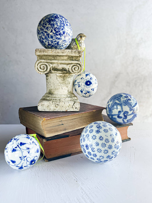 Blue and White Ornamental Ceramic Orb Collection - SOSC Home