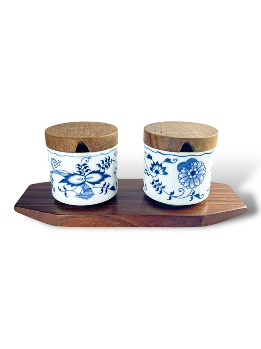 Blue Danube Jam & Wood Lids Set with Wooden Tray - 'Blue Onion' Pattern - SOSC Home