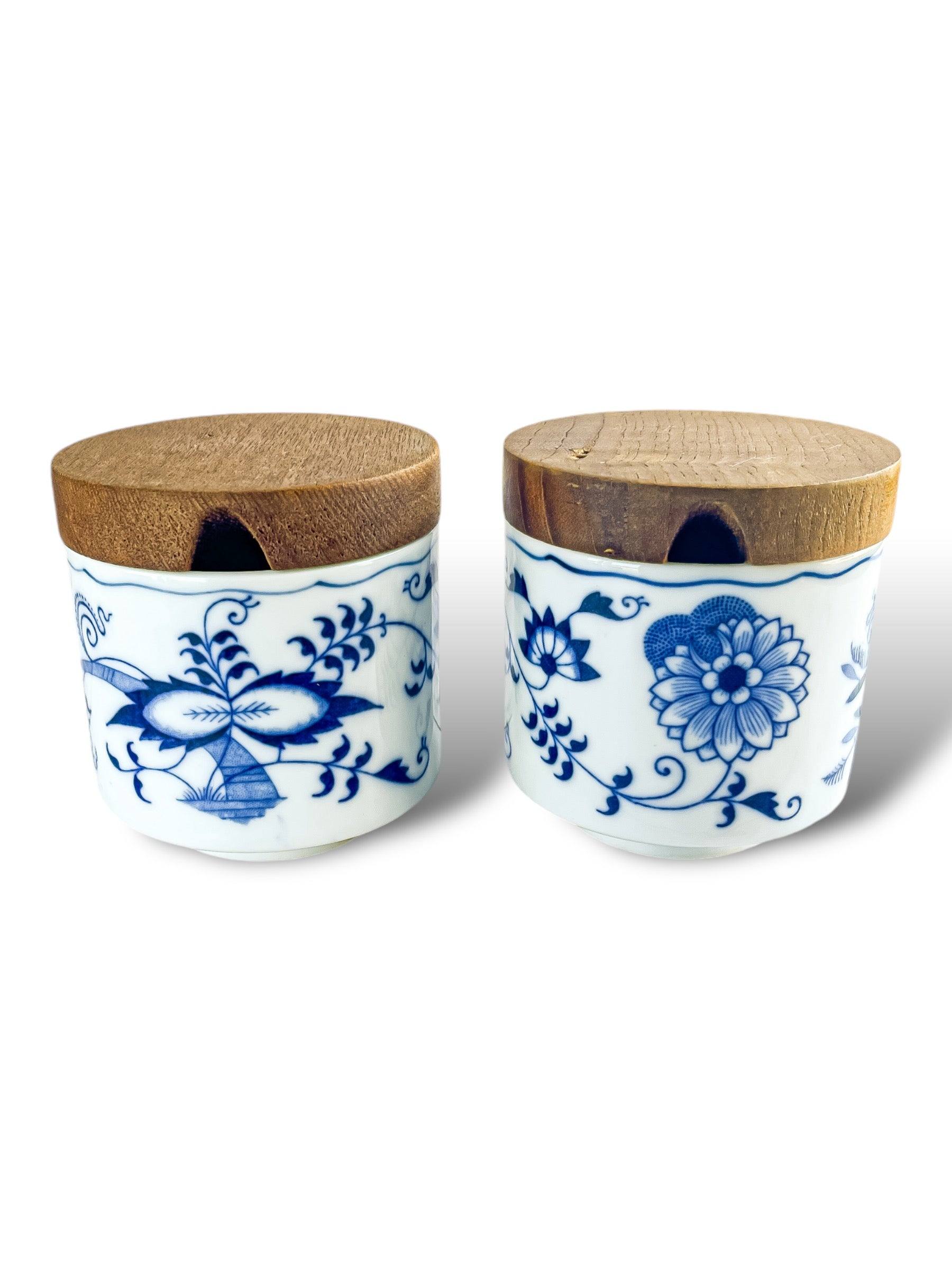 Blue Danube Jam & Wood Lids Set with Wooden Tray - 'Blue Onion' Pattern - SOSC Home