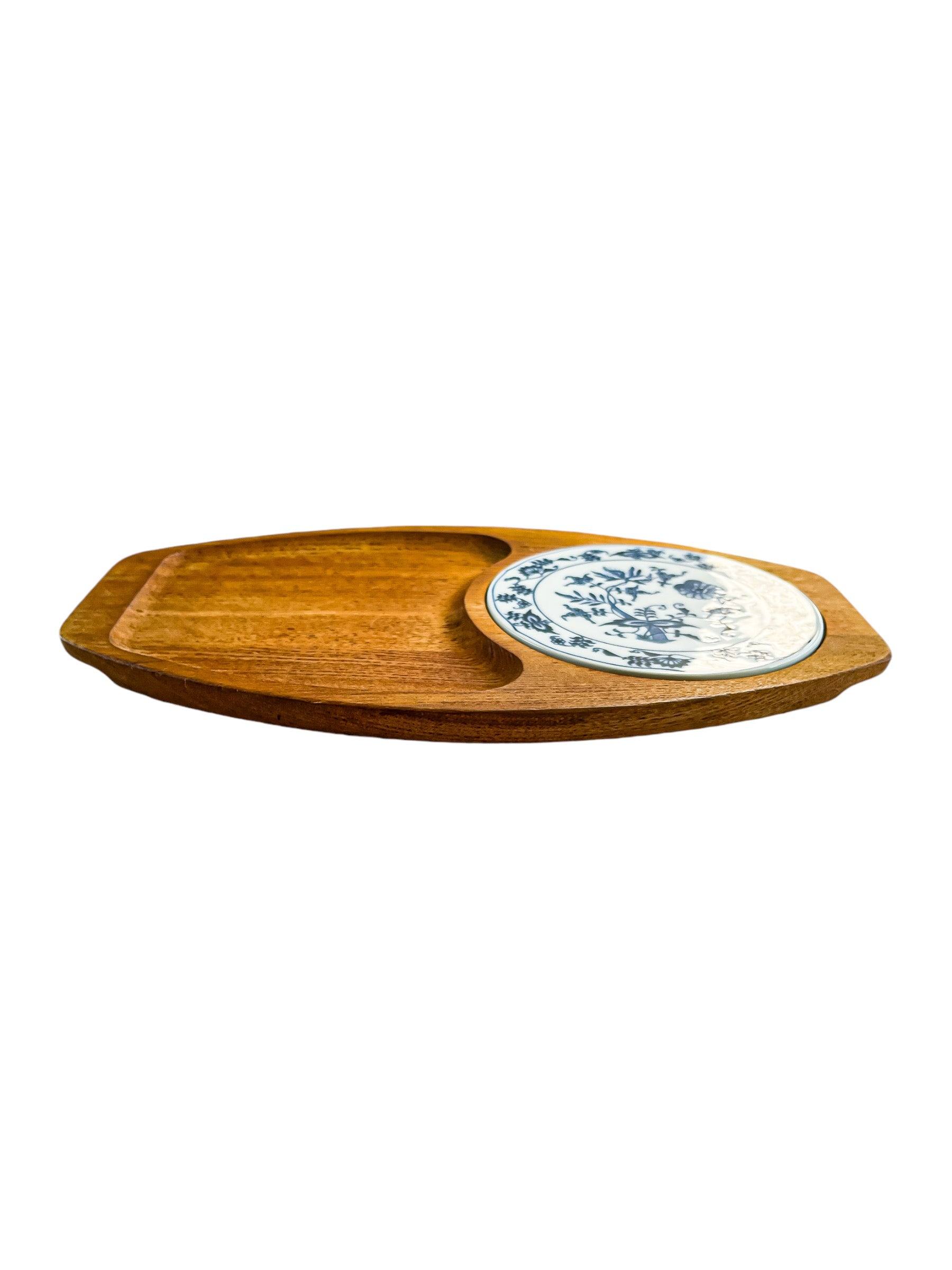 Blue Danube Oblong Wooden Cheese Board with Tile - 'Blue Onion' Collection - SOSC Home