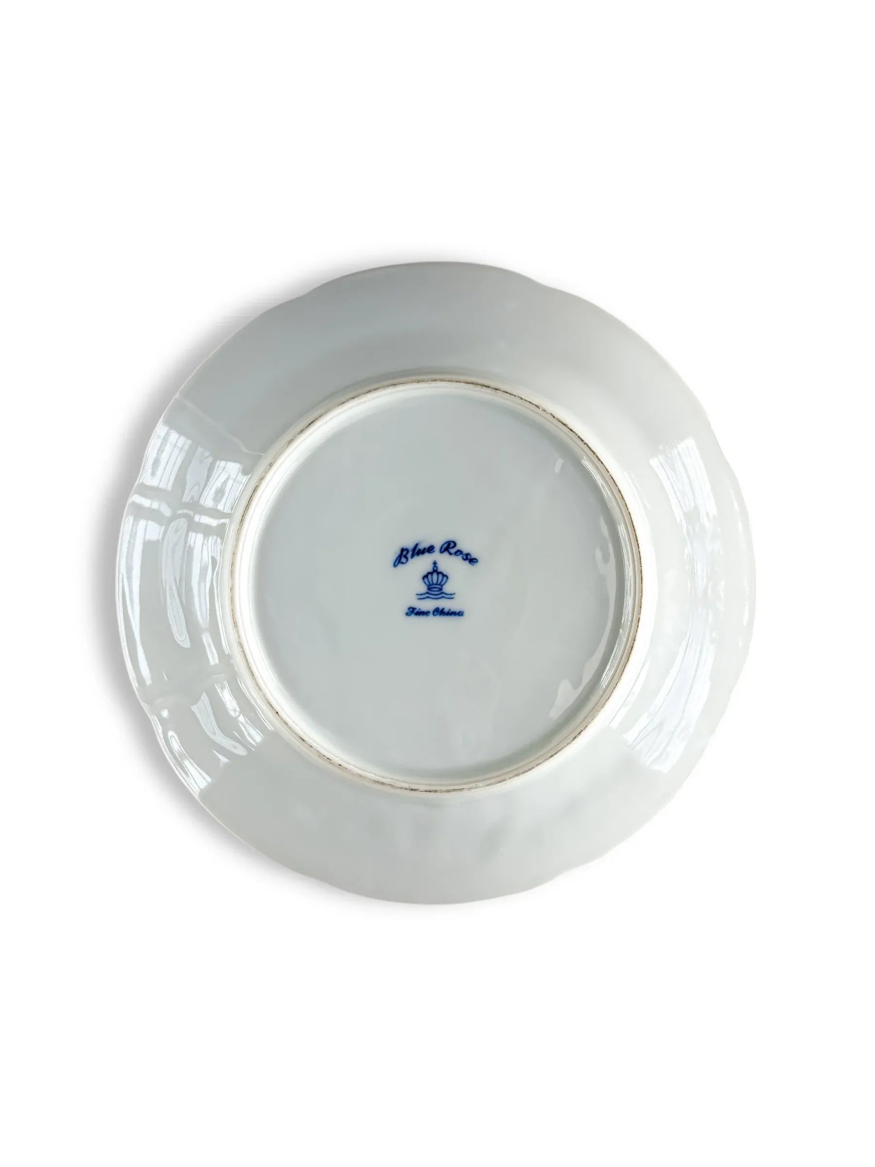 Blue Rose fine china plate backstamp on white porcelain plate