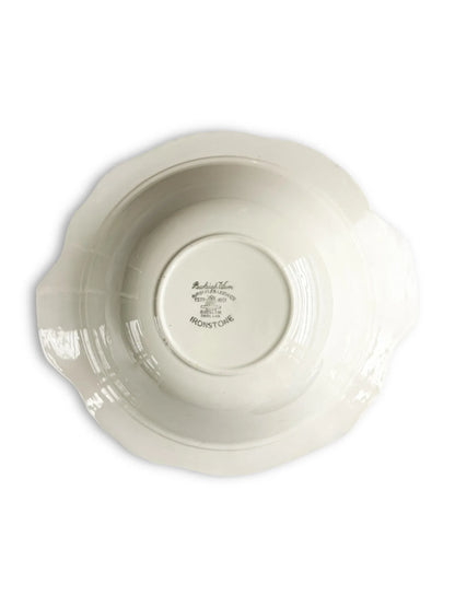 White ironstone bowl with scalloped edges and Burleigh Ware Burslem England mark