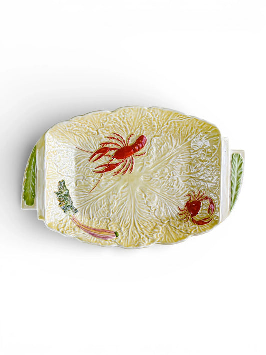Vintage porcelain serving platter with red lobster and crab design, ceramic tableware