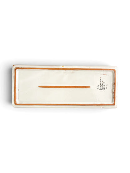 Unglazed terracotta foot rim and centre bar on reverse of Conimbriga Portugal serving tray