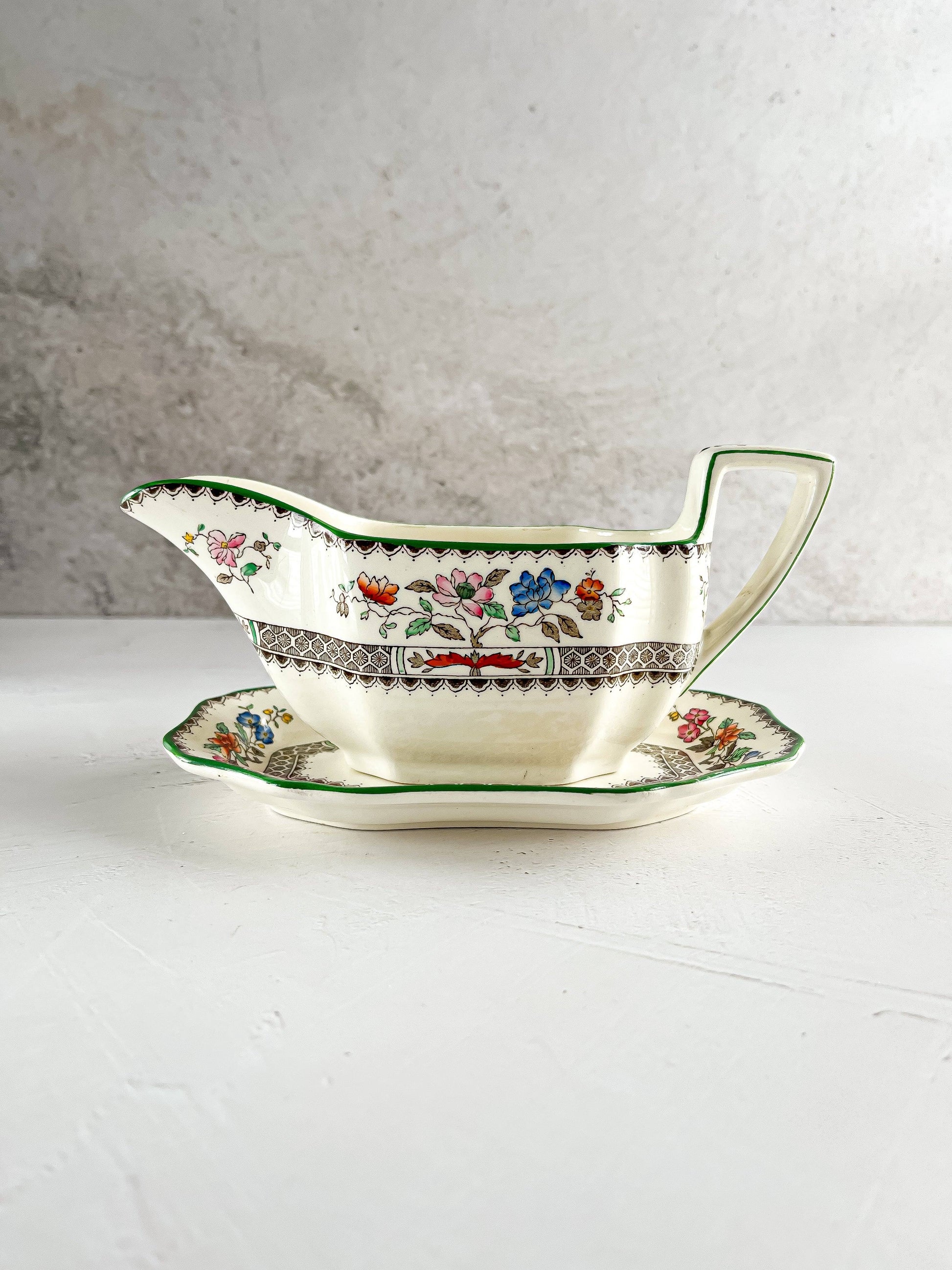 Copeland Spode Gravy Boat & Underplate with Flat Handle - 'Chinese Rose' Collection (Older Version) - SOSC Home