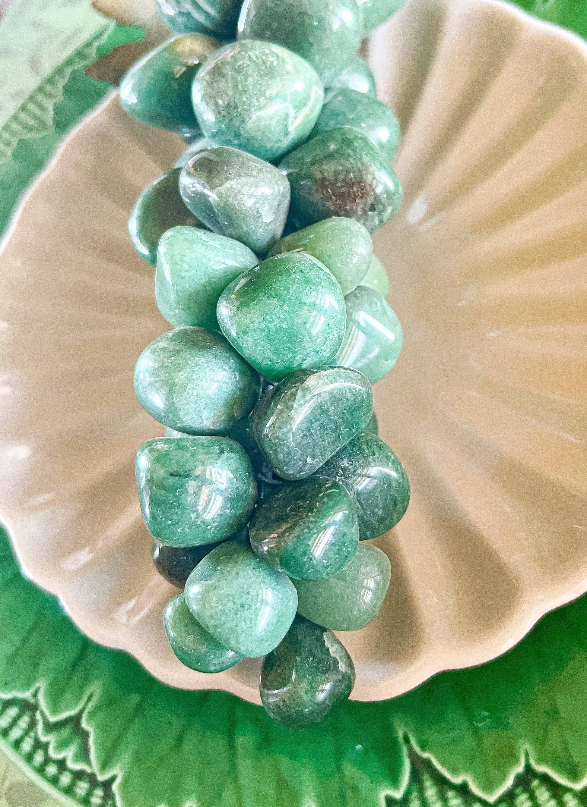 Green Aventurine Grapes | Handcrafted Decorative Cluster with Metal Leaf - SOSC Home