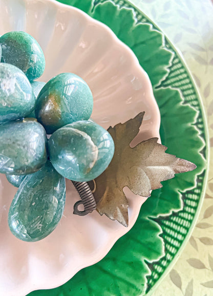 Green Aventurine Grapes | Handcrafted Decorative Cluster with Metal Leaf - SOSC Home