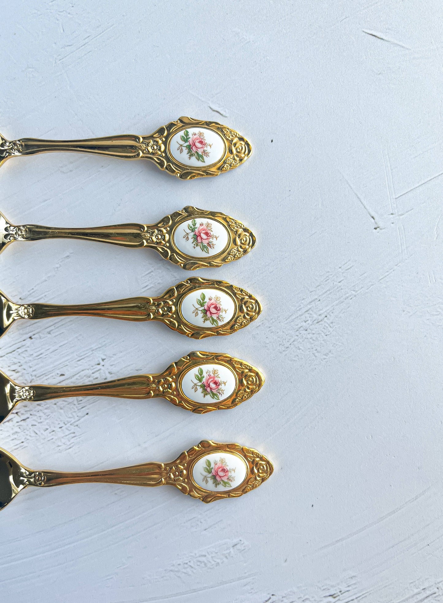 Eetrite 24k Gold-Plated Teaspoon with Pink Floral Medallion - SOSC Home