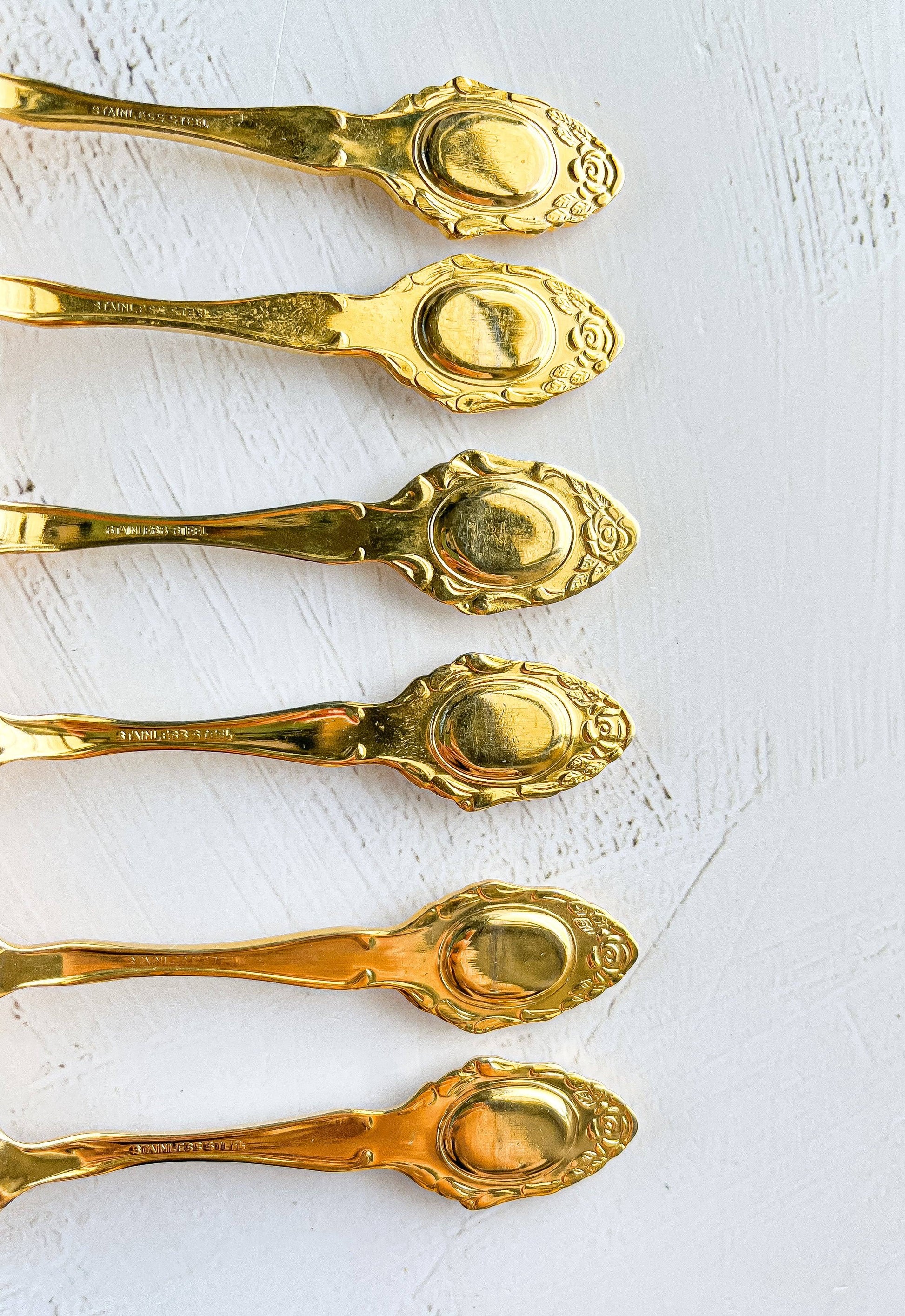 Eetrite Set of 6 24k Gold-Plated Teaspoons with - Pink Floral Medallion - SOSC Home