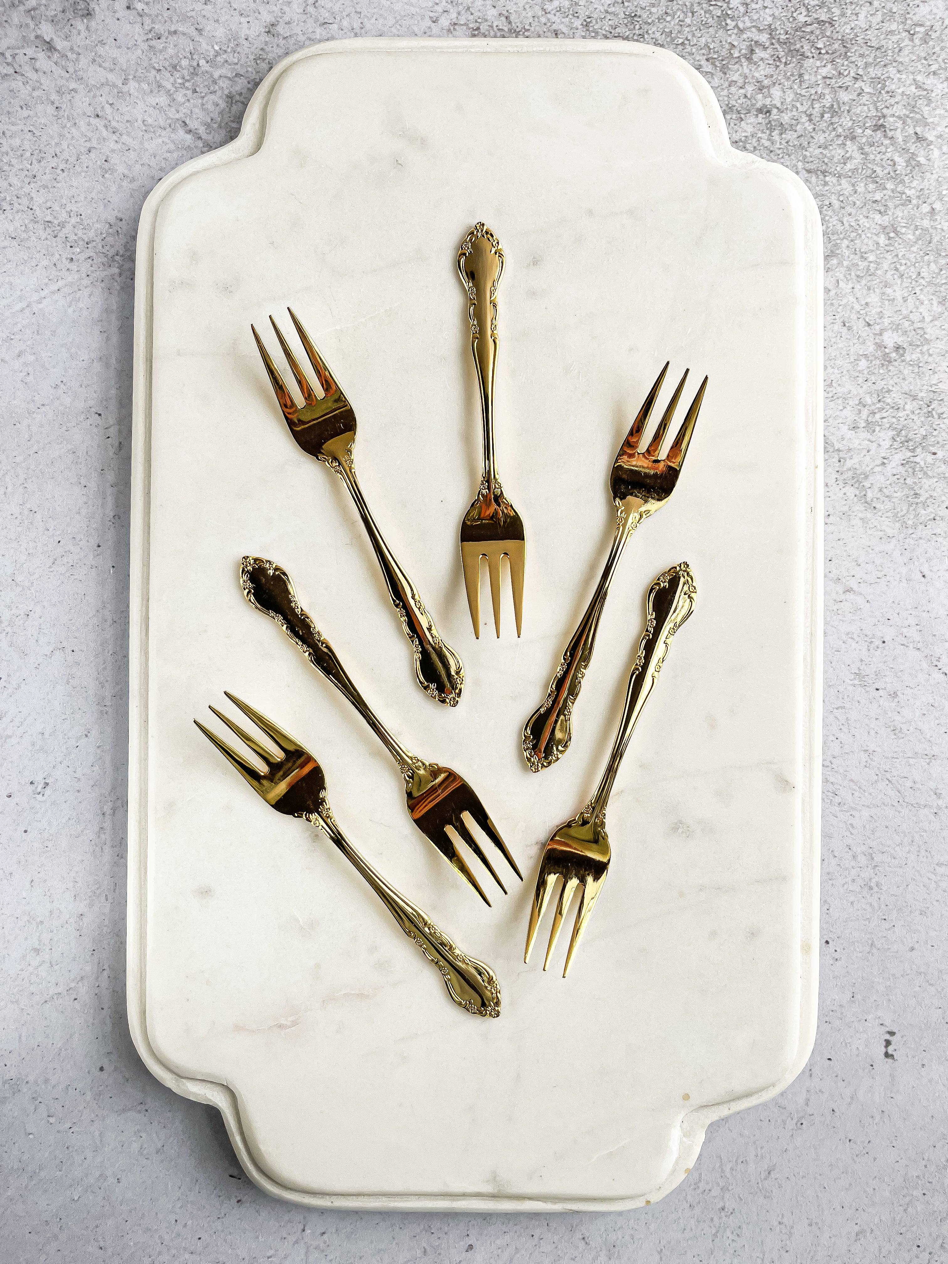 Fork Maker Eetrite Set of 6 Boxed 24 Carat Gold-Plated Cake Forks - ‘Baroness’ Pa ...