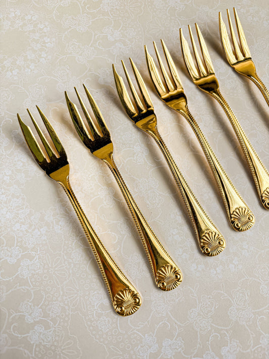 Eetrite Set of 6 Gold-Plated Cake Forks | 'Shelley' Design - SOSC Home