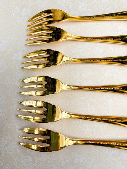 Eetrite Set of 6 Gold-Plated Cake Forks | 'Shelley' Design - SOSC Home