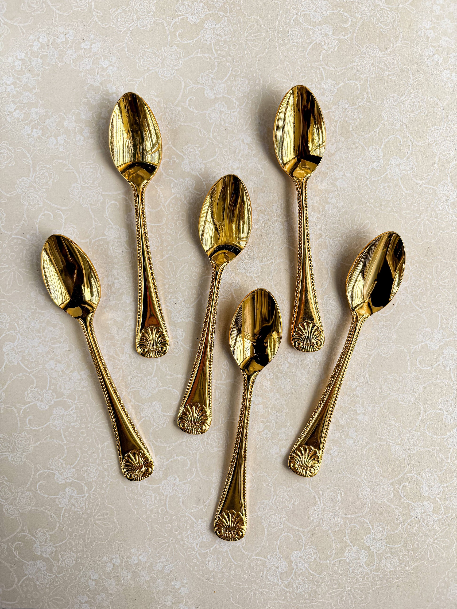 Eetrite Set of 6 Gold-Plated Teaspoons | 'Shelley' Design - SOSC Home