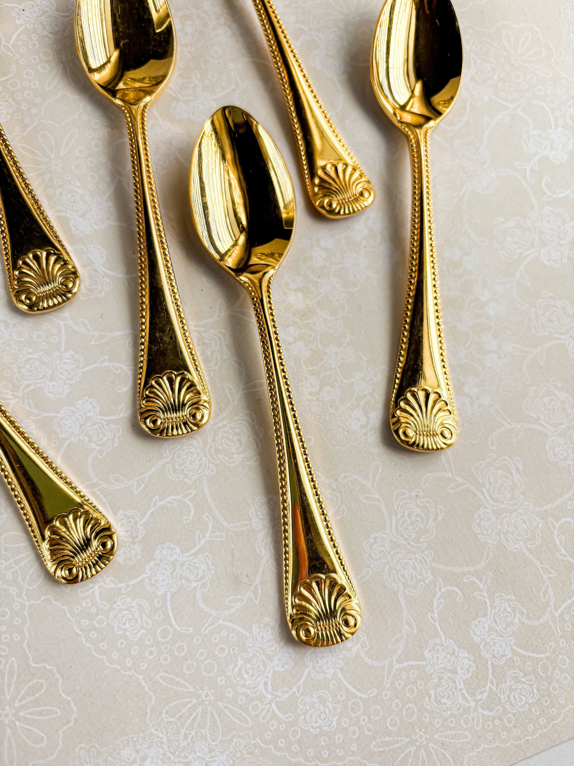 Eetrite Set of 6 Gold-Plated Teaspoons | 'Shelley' Design - SOSC Home